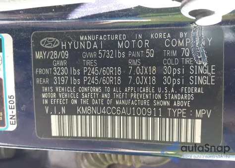 2010 Hyundai Veracruz Limited from USA, damaged, VIN KM8NU4CC6AU100911